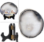 SUNYIK Natural Geode Agate Slice Display with Wooden Stand, Irregular Agate Slab Tabletop Desktop for Office Home Decor, Landscape-4