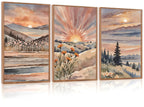 CHDITB Mountain Framed Canvas Wall Art Set of 3, 24"x36" Country Woodcut Style Wall Decor, Forest Nature Wilderness Wall Painting, Large Modern Art Prints for Living Room, Bedroom, Farmhouse, Office