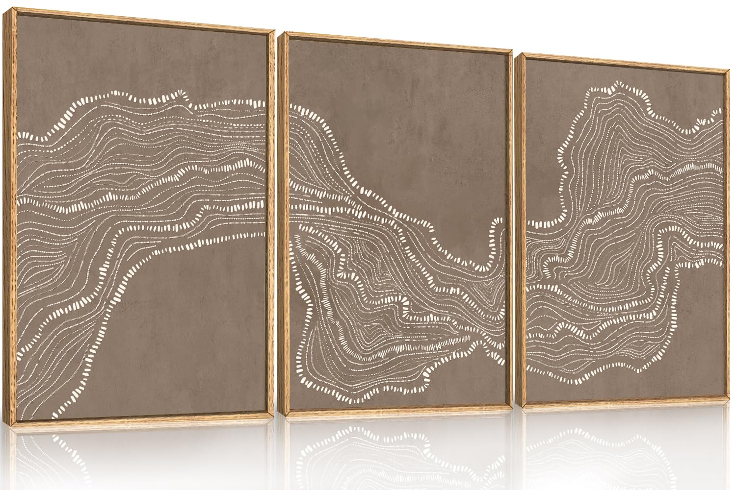 Set of 3 16"X24" Woodcut Mountain Pine Forest Sunrise Framed Canvas Wall Art Rustic Boho Wooden Print for Living Room Bedroom Office, Non-3D