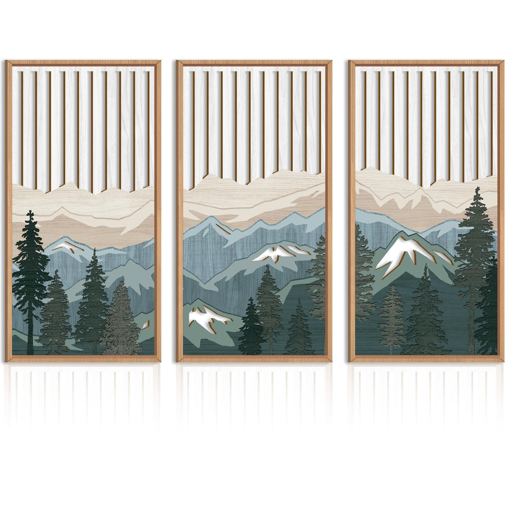IARTTOP Abstract Mountain Wood Wall Art Large geometric Forest Pine Trees Wooden Wall Decor Boho Sun Nature Landscape Wall Decor for Bedroom Living Room Office-16 x32 Inch Set of 3