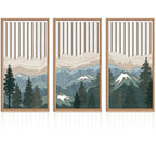 IARTTOP Abstract Mountain Wood Wall Art Large geometric Forest Pine Trees Wooden Wall Decor Boho Sun Nature Landscape Wall Decor for Bedroom Living Room Office-16 x32 Inch Set of 3
