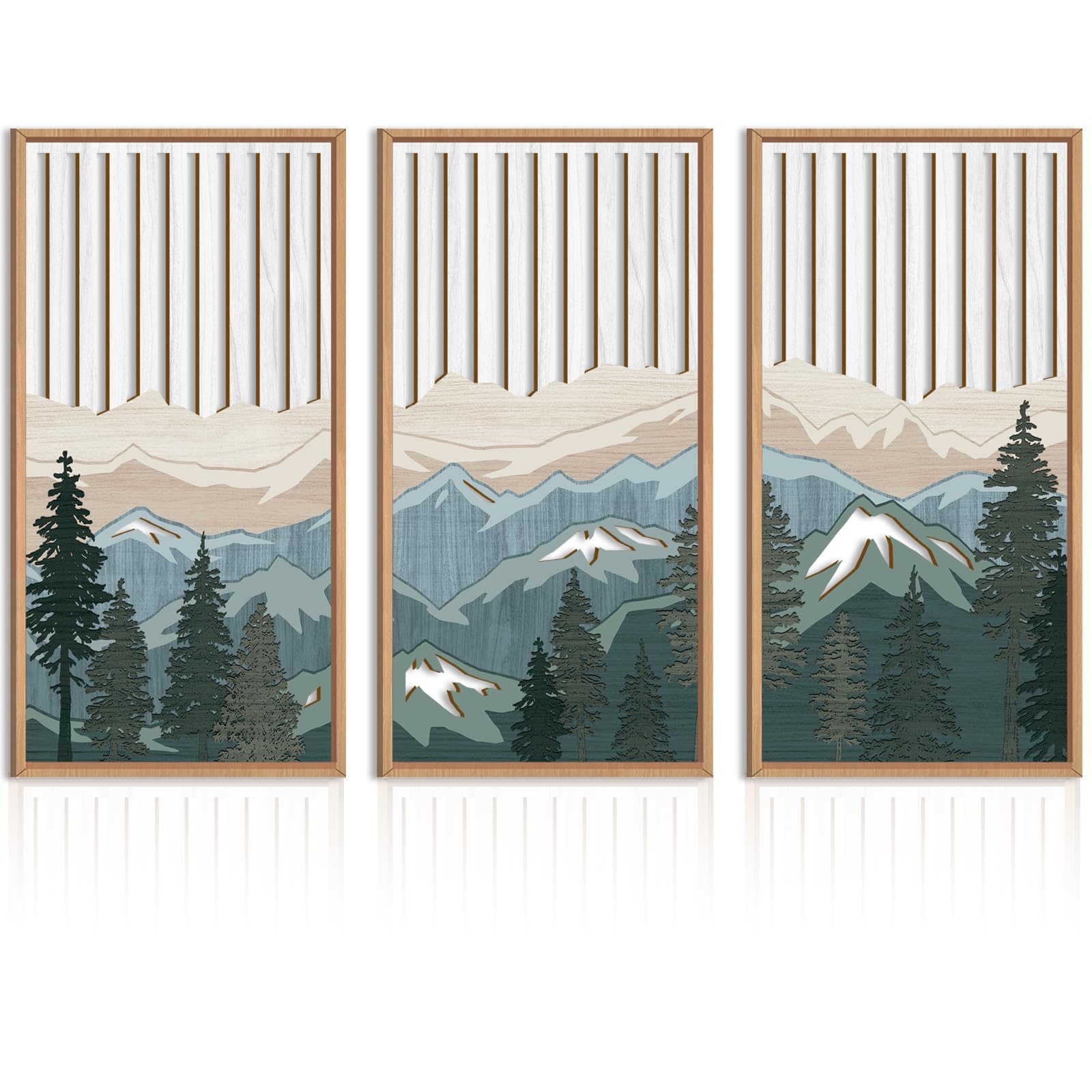 IARTTOP Abstract Mountain Wood Wall Art Large geometric Forest Pine Trees Wooden Wall Decor Boho Sun Nature Landscape Wall Decor for Bedroom Living Room Office-16 x32 Inch Set of 3