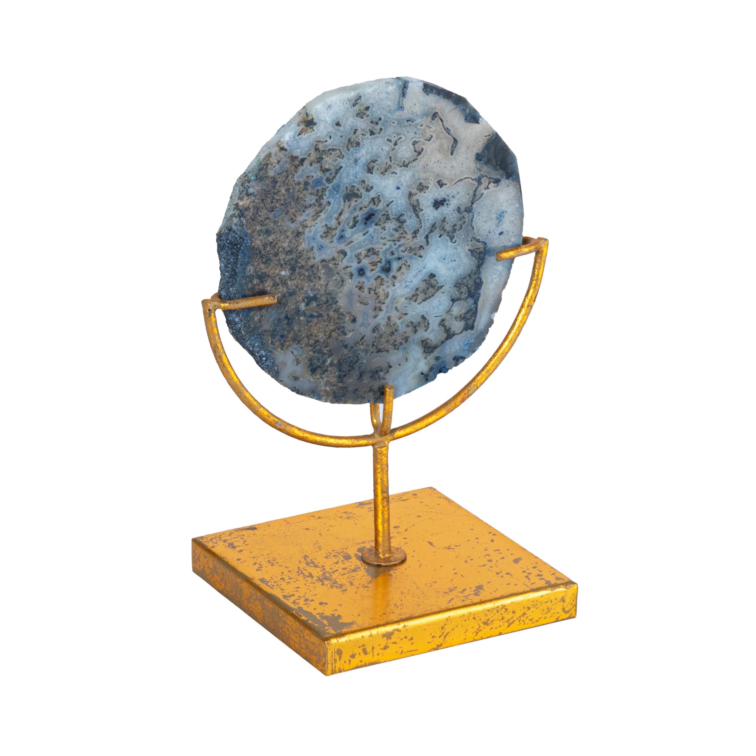 Creative Co-Op Decorative Agate Stone Slice on Metal Stand