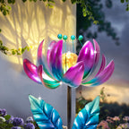 Solar Wind Spinner Metal Lotus Flower Garden Stake Lights LED Crackle Glass Globe Solar Yard Art for Patio Pathway Lawn Walkway Decor