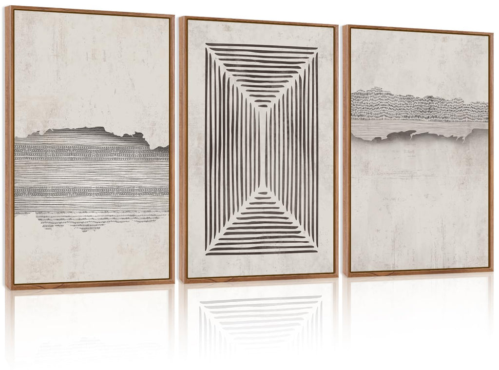 CHDITB Mountain Framed Canvas Wall Art Set of 3, 24"x36" Country Woodcut Style Wall Decor, Forest Nature Wilderness Wall Painting, Large Modern Art Prints for Living Room, Bedroom, Farmhouse, Office