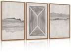 CHDITB Mountain Framed Canvas Wall Art Set of 3, 24"x36" Country Woodcut Style Wall Decor, Forest Nature Wilderness Wall Painting, Large Modern Art Prints for Living Room, Bedroom, Farmhouse, Office