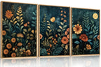 Set of 3 16"X24" Woodcut Mountain Pine Forest Sunrise Framed Canvas Wall Art Rustic Boho Wooden Print for Living Room Bedroom Office, Non-3D