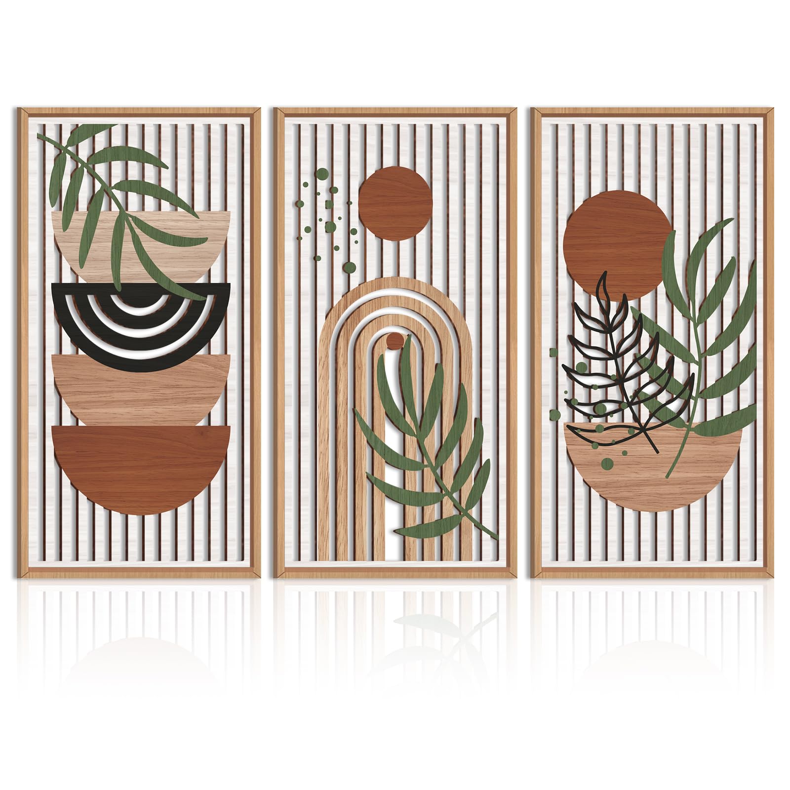 IARTTOP Abstract Mountain Wood Wall Art Large geometric Forest Pine Trees Wooden Wall Decor Boho Sun Nature Landscape Wall Decor for Bedroom Living Room Office-16 x32 Inch Set of 3