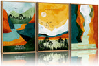 CHDITB Mountain Framed Canvas Wall Art Set of 3, 24"x36" Country Woodcut Style Wall Decor, Forest Nature Wilderness Wall Painting, Large Modern Art Prints for Living Room, Bedroom, Farmhouse, Office