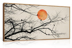 Set of 3 16"X24" Woodcut Mountain Pine Forest Sunrise Framed Canvas Wall Art Rustic Boho Wooden Print for Living Room Bedroom Office, Non-3D
