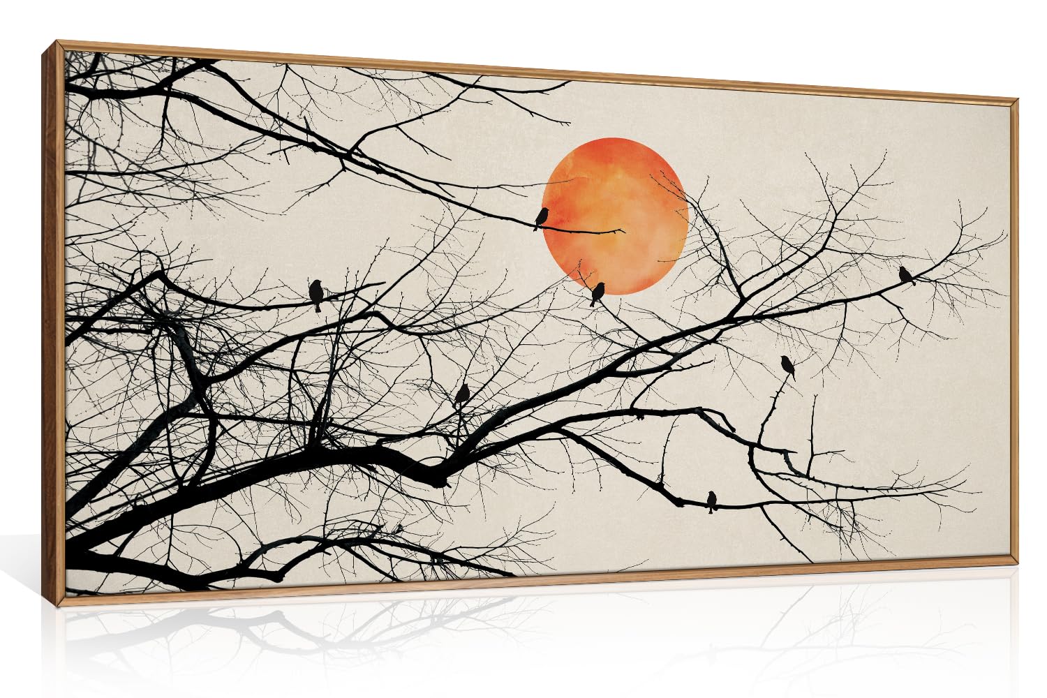 Set of 3 16"X24" Woodcut Mountain Pine Forest Sunrise Framed Canvas Wall Art Rustic Boho Wooden Print for Living Room Bedroom Office, Non-3D