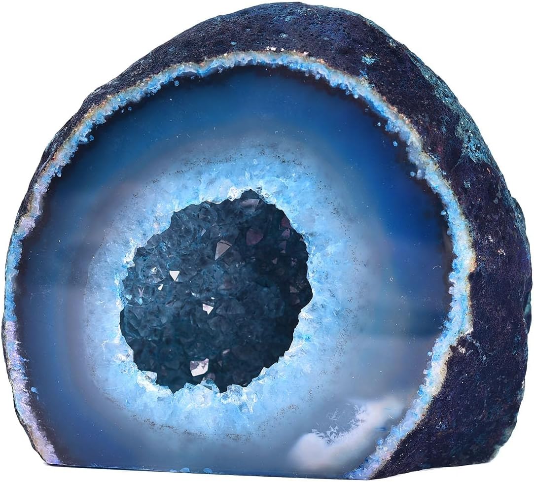 AMOYSTONE Teal Agate Geode Decor, Natural Agate Crystal Rock for Healing, Small Irregular Stone for Bedroom, Office, Desk (1-1.5 Lbs)