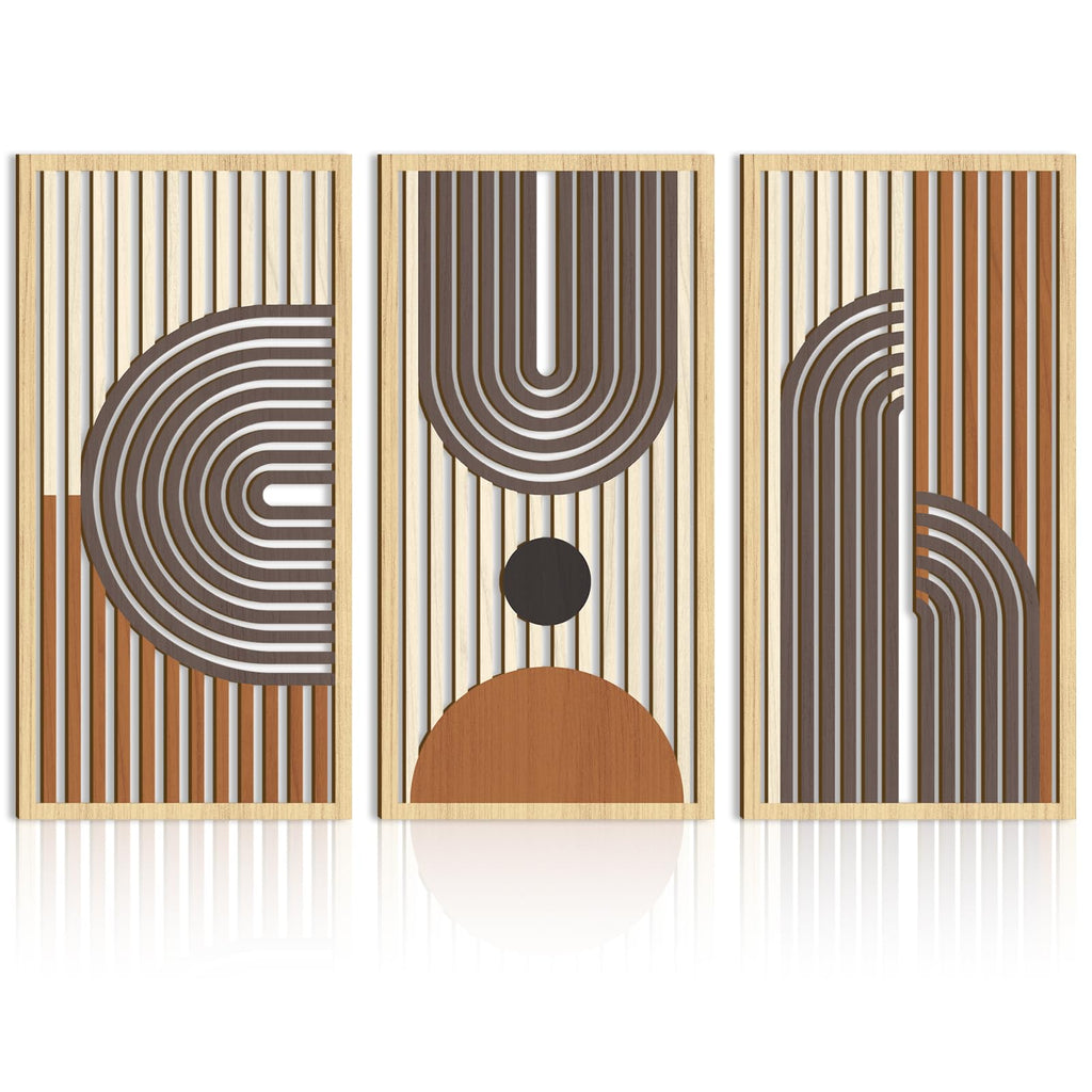 IARTTOP Abstract Mountain Wood Wall Art Large geometric Forest Pine Trees Wooden Wall Decor Boho Sun Nature Landscape Wall Decor for Bedroom Living Room Office-16 x32 Inch Set of 3