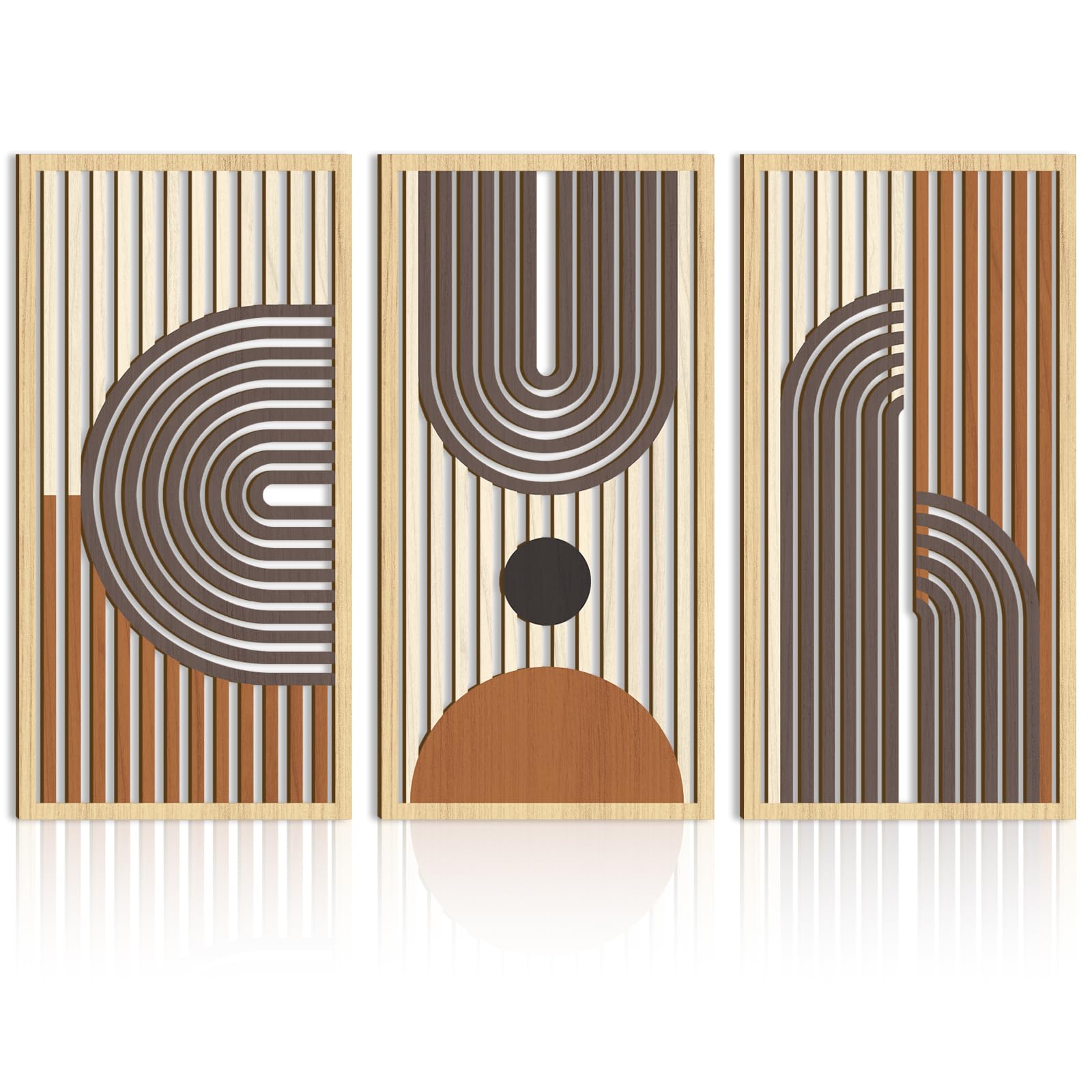 IARTTOP Abstract Mountain Wood Wall Art Large geometric Forest Pine Trees Wooden Wall Decor Boho Sun Nature Landscape Wall Decor for Bedroom Living Room Office-16 x32 Inch Set of 3