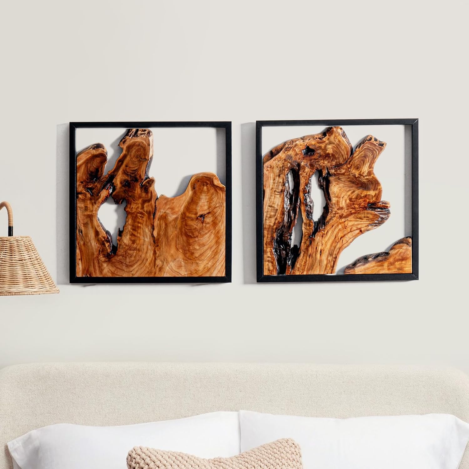 WELLAND 2 Pieces Rustic Cedar Wall Sculptures, Live Edge Wall Art Decor, Decorative Centerpieces of Wood for Living Room, Bedroom, Bathroom, Home Office, Dining Room