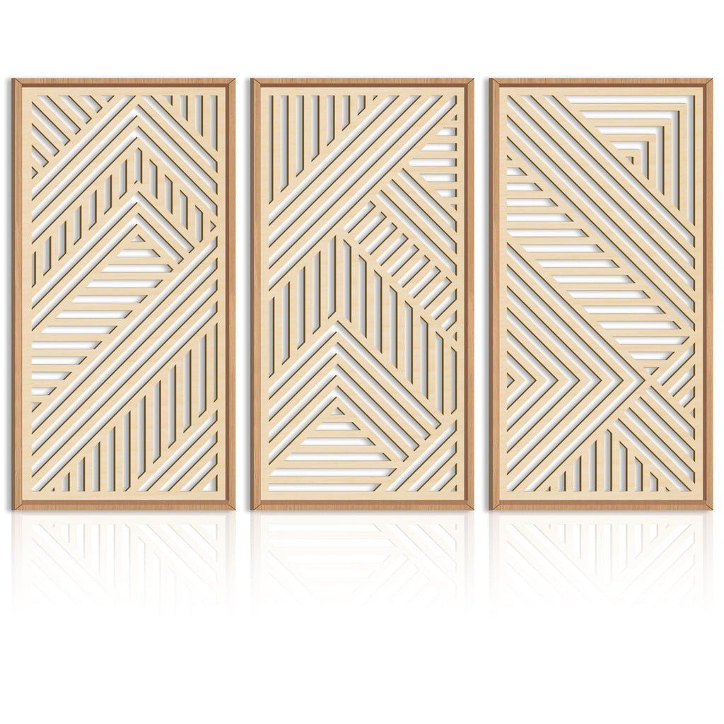 IARTTOP Abstract Mountain Wood Wall Art Large geometric Forest Pine Trees Wooden Wall Decor Boho Sun Nature Landscape Wall Decor for Bedroom Living Room Office-16 x32 Inch Set of 3