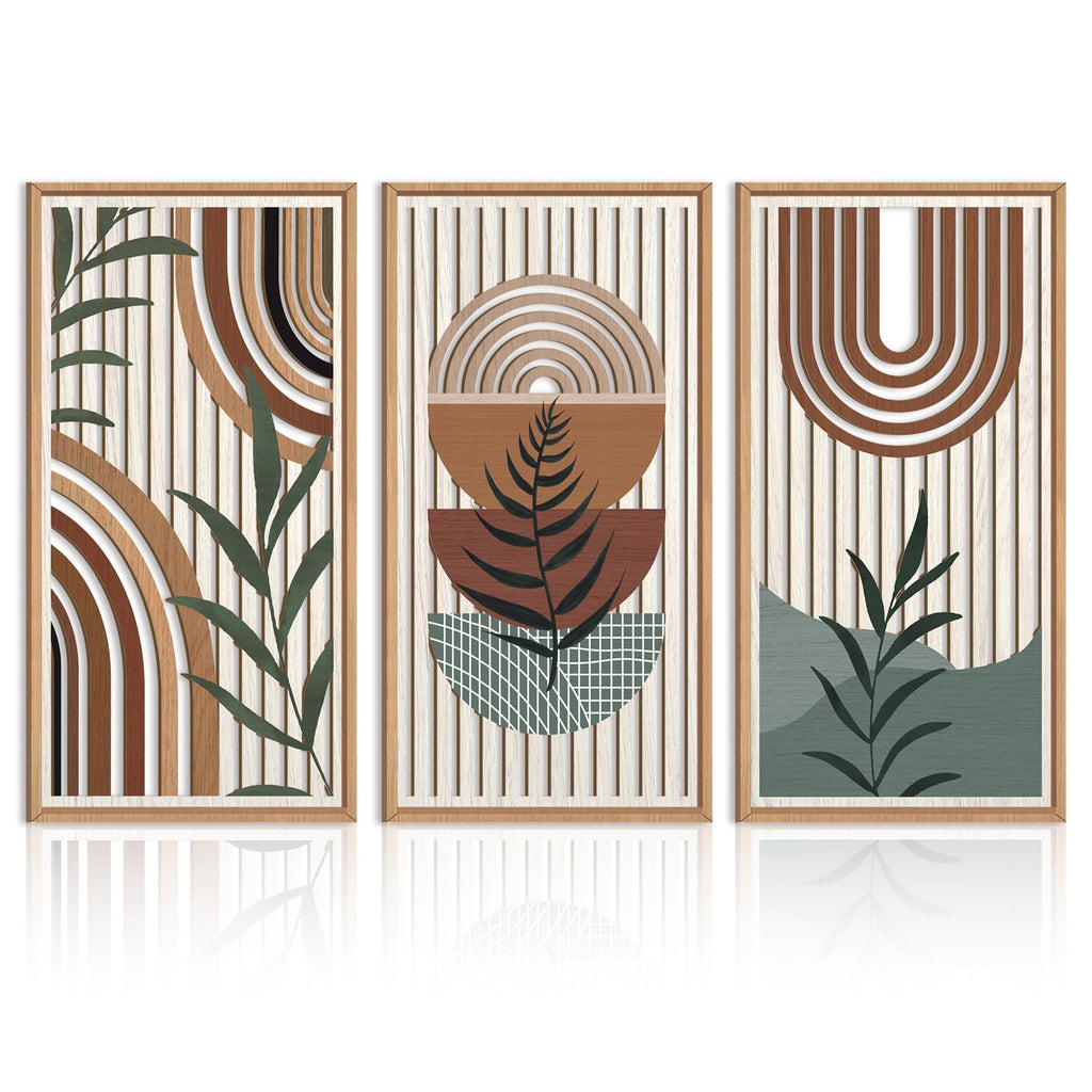 IARTTOP Abstract Mountain Wood Wall Art Large geometric Forest Pine Trees Wooden Wall Decor Boho Sun Nature Landscape Wall Decor for Bedroom Living Room Office-16 x32 Inch Set of 3