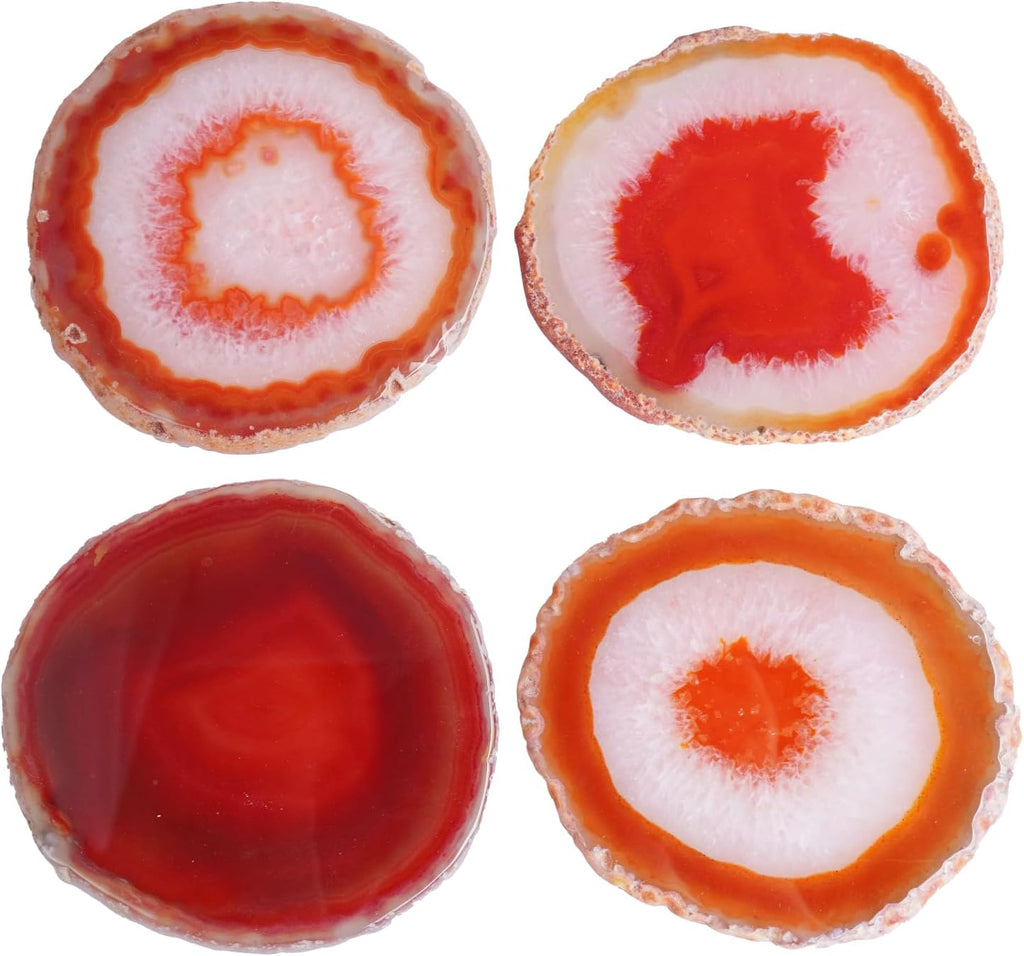 Natural Agate Slices Bulk Crystal Geode Coasters Set of 4 - Unique 4-5 Inch Cute Stone Drink Coasters with Rubber Bumpers - Natural Slices Geode for Home Decor, Coffee Table, Bar Accessories