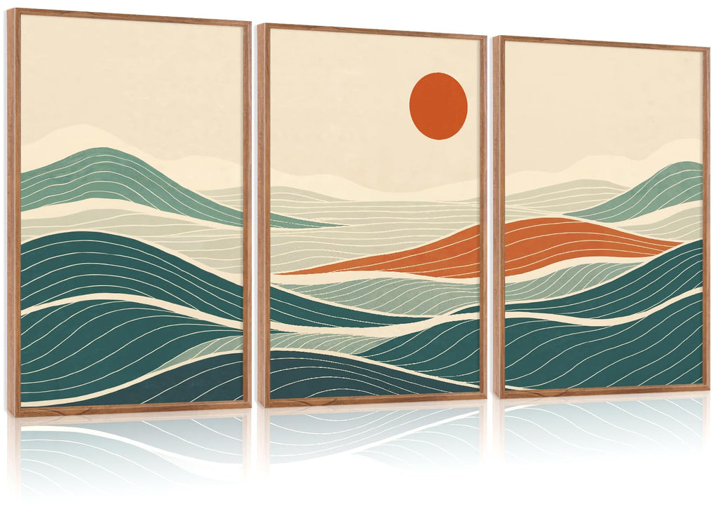 CHDITB Mountain Framed Canvas Wall Art Set of 3, 24"x36" Country Woodcut Style Wall Decor, Forest Nature Wilderness Wall Painting, Large Modern Art Prints for Living Room, Bedroom, Farmhouse, Office