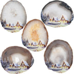 SUNYIK Natural Geode Agate Slice Display with Wooden Stand, Irregular Agate Slab Tabletop Desktop for Office Home Decor, Landscape-4