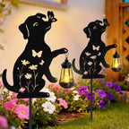 Cat Solar Lights Outdoor, 2 Pack Black Cat Hanging Lantern Waterproof, Cat Lover Gifts for Women Mom Birthday Mother's Day, Metal Garden Statue Yard Decor Patio Pathway Backyard Lawn Ornaments