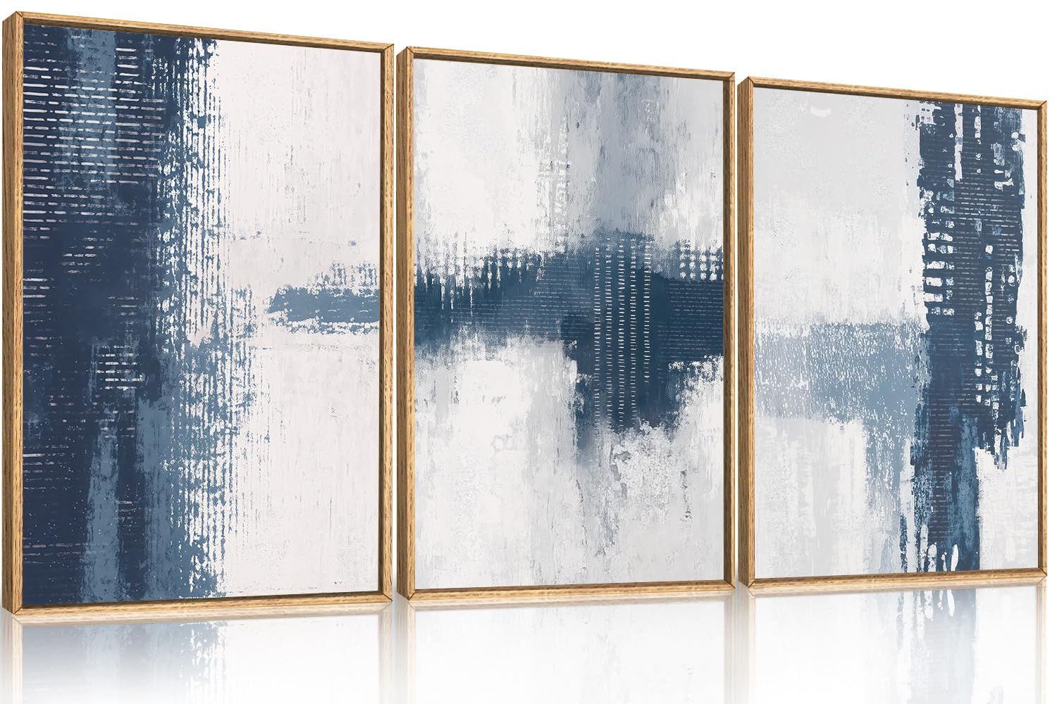 Set of 3 16"X24" Woodcut Mountain Pine Forest Sunrise Framed Canvas Wall Art Rustic Boho Wooden Print for Living Room Bedroom Office, Non-3D