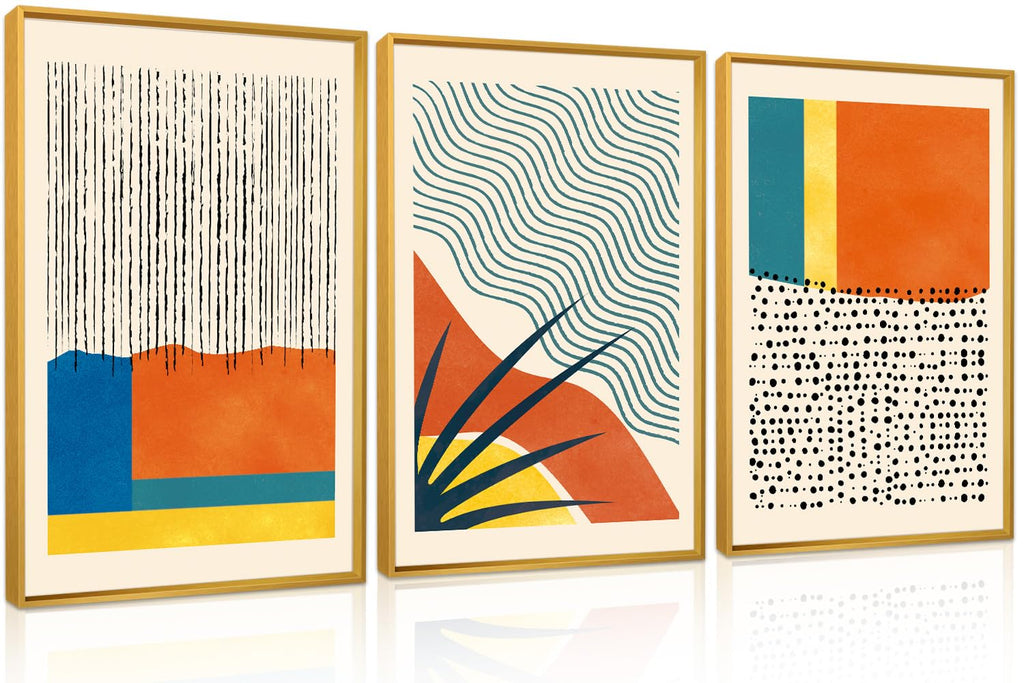 CHDITB Mountain Framed Canvas Wall Art Set of 3, 24"x36" Country Woodcut Style Wall Decor, Forest Nature Wilderness Wall Painting, Large Modern Art Prints for Living Room, Bedroom, Farmhouse, Office