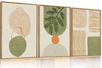 Set of 3 16"X24" Woodcut Mountain Pine Forest Sunrise Framed Canvas Wall Art Rustic Boho Wooden Print for Living Room Bedroom Office, Non-3D