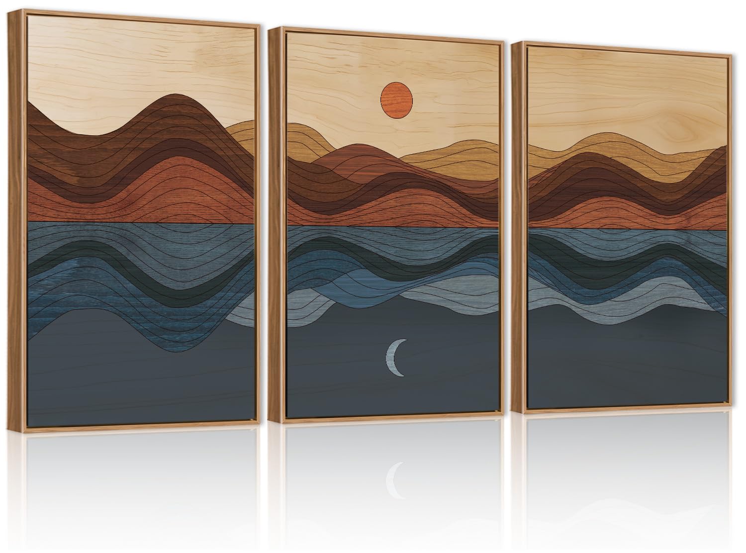 CHDITB Mountain Framed Canvas Wall Art Set of 3, 24"x36" Country Woodcut Style Wall Decor, Forest Nature Wilderness Wall Painting, Large Modern Art Prints for Living Room, Bedroom, Farmhouse, Office