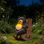 Sheaifun Solar Garden Statues Black Bear Decor Resin Bear Statues Outdoor with Solar Light Animal Figurine for Outside Yard Lawn and Patio Decorations Gardening Gifts for Women 3.5x5.5x6.25 Inch
