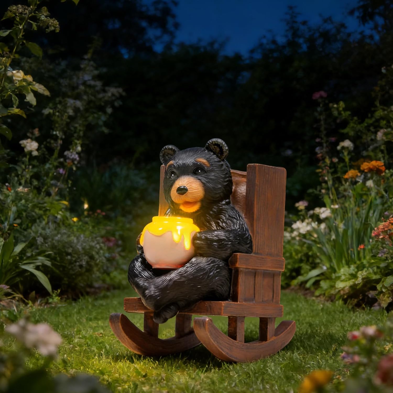 Sheaifun Solar Garden Statues Black Bear Decor Resin Bear Statues Outdoor with Solar Light Animal Figurine for Outside Yard Lawn and Patio Decorations Gardening Gifts for Women 3.5x5.5x6.25 Inch