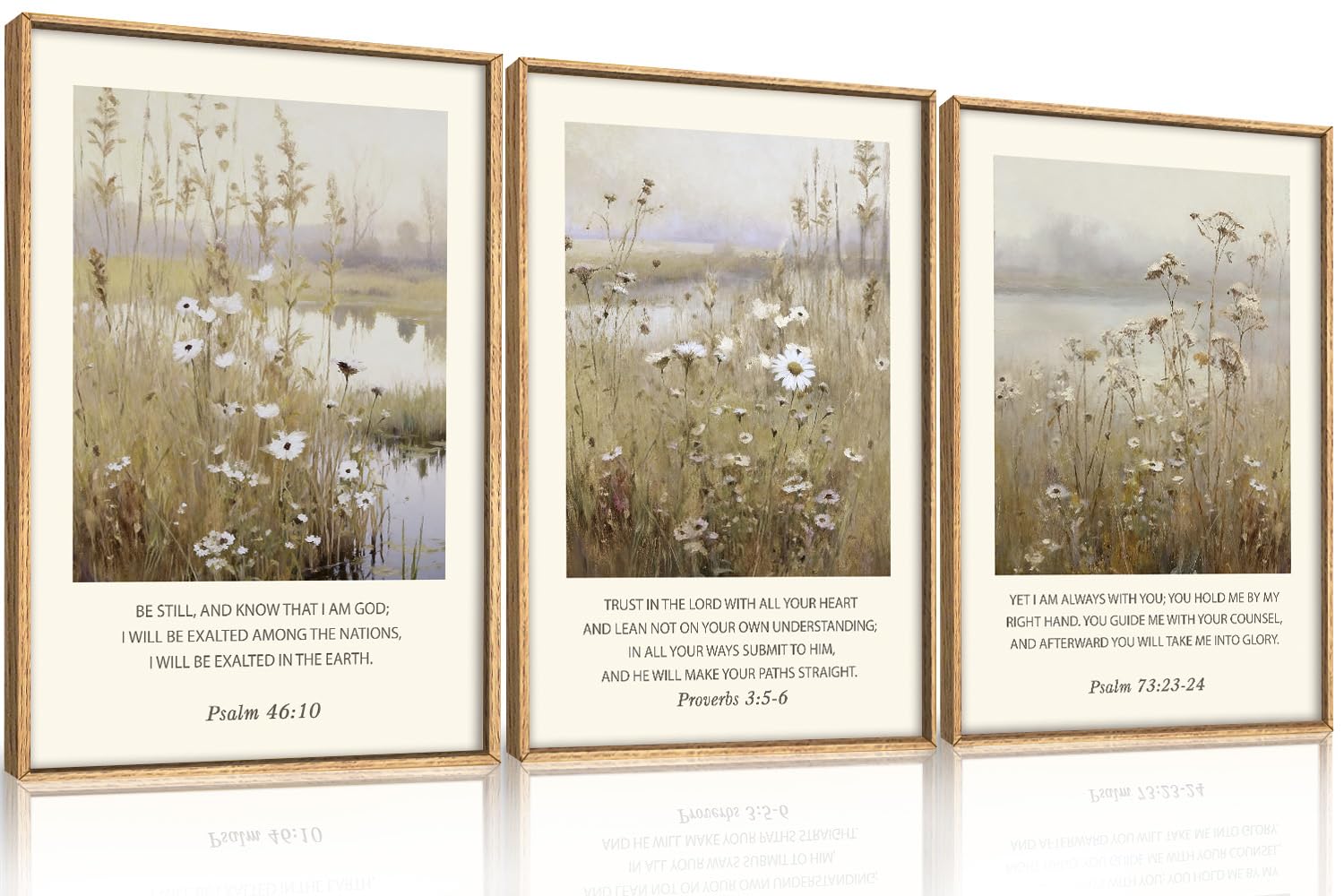 Set of 3 16"X24" Woodcut Mountain Pine Forest Sunrise Framed Canvas Wall Art Rustic Boho Wooden Print for Living Room Bedroom Office, Non-3D