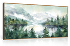 Set of 3 16"X24" Woodcut Mountain Pine Forest Sunrise Framed Canvas Wall Art Rustic Boho Wooden Print for Living Room Bedroom Office, Non-3D