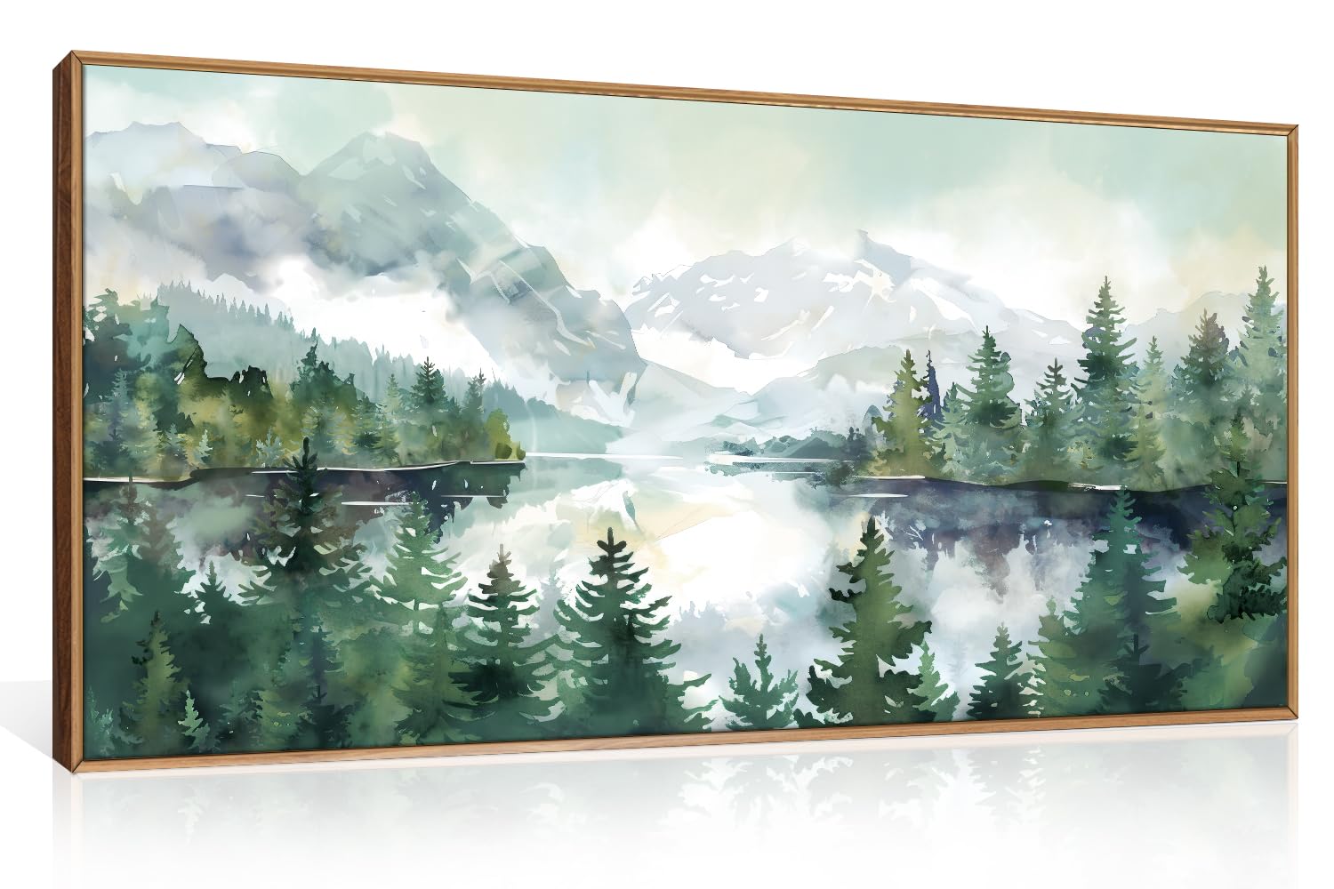 Set of 3 16"X24" Woodcut Mountain Pine Forest Sunrise Framed Canvas Wall Art Rustic Boho Wooden Print for Living Room Bedroom Office, Non-3D