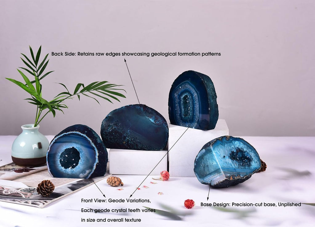 AMOYSTONE Teal Agate Geode Decor, Natural Agate Crystal Rock for Healing, Small Irregular Stone for Bedroom, Office, Desk (1-1.5 Lbs)