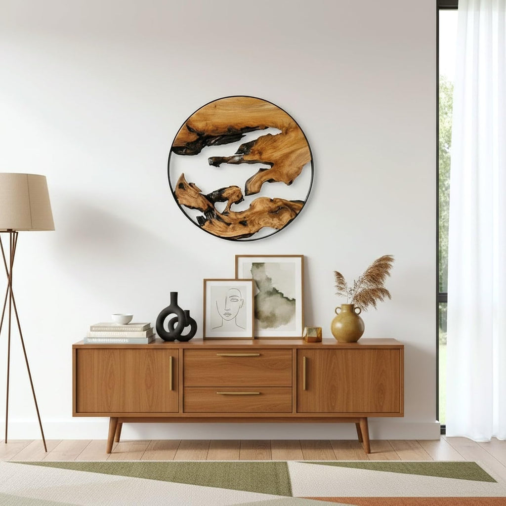 Cedar Wood Wall Decor, 16" x 16" Natural Live Edge Wall Art, Handcrafted Wooden Hanging Decoration for Living Room, Bedroom, Entryway, Bathroom & Office