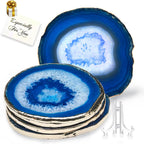 Blue Agate Coasters Set of 4,Large Geode Coaster for Drinks 4.5"-4" Gemstone Natural Stone Agate Slices Cup Mat for Home Decor by Yougoals, Suitable for Coffee Table, Wooden Table