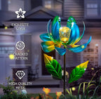 Solar Wind Spinner Metal Lotus Flower Garden Stake Lights LED Crackle Glass Globe Solar Yard Art for Patio Pathway Lawn Walkway Decor