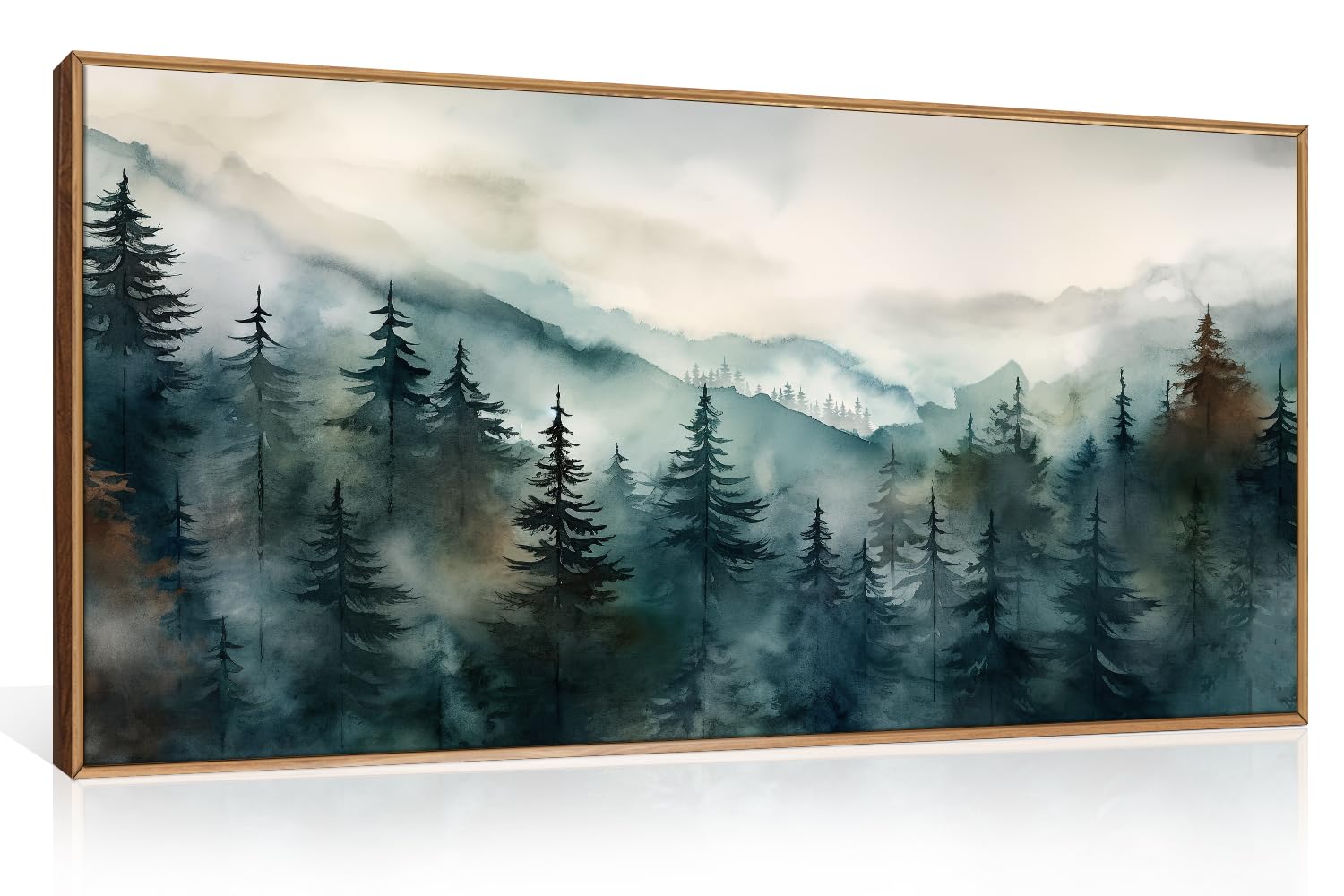 KAIRNE Woodcut Style Mountain Framed Canvas Wall Art Set,Wooden Pine Tree Wall Decor,Vintage Forest Landscape Art Prints,Nature Sunrise Artwork for Living Room,Bedroom,Farmhouse,Office-16 x24 x3