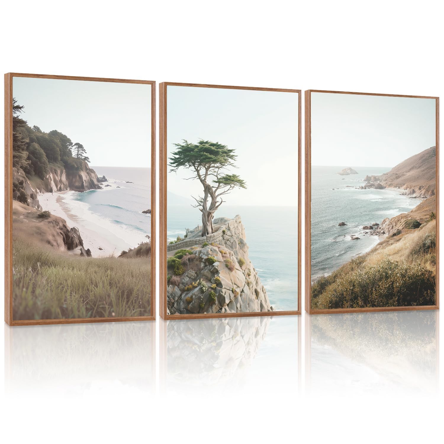 LHIUEM Vintage Woodcut Mountain Framed Canvas Wall Art,Forest Pine Tree Boho Wall Decor,Wilderness Sunset Landscape Artwork for Living Room,Bedroom,Dining Room,Office -16"x24"x3