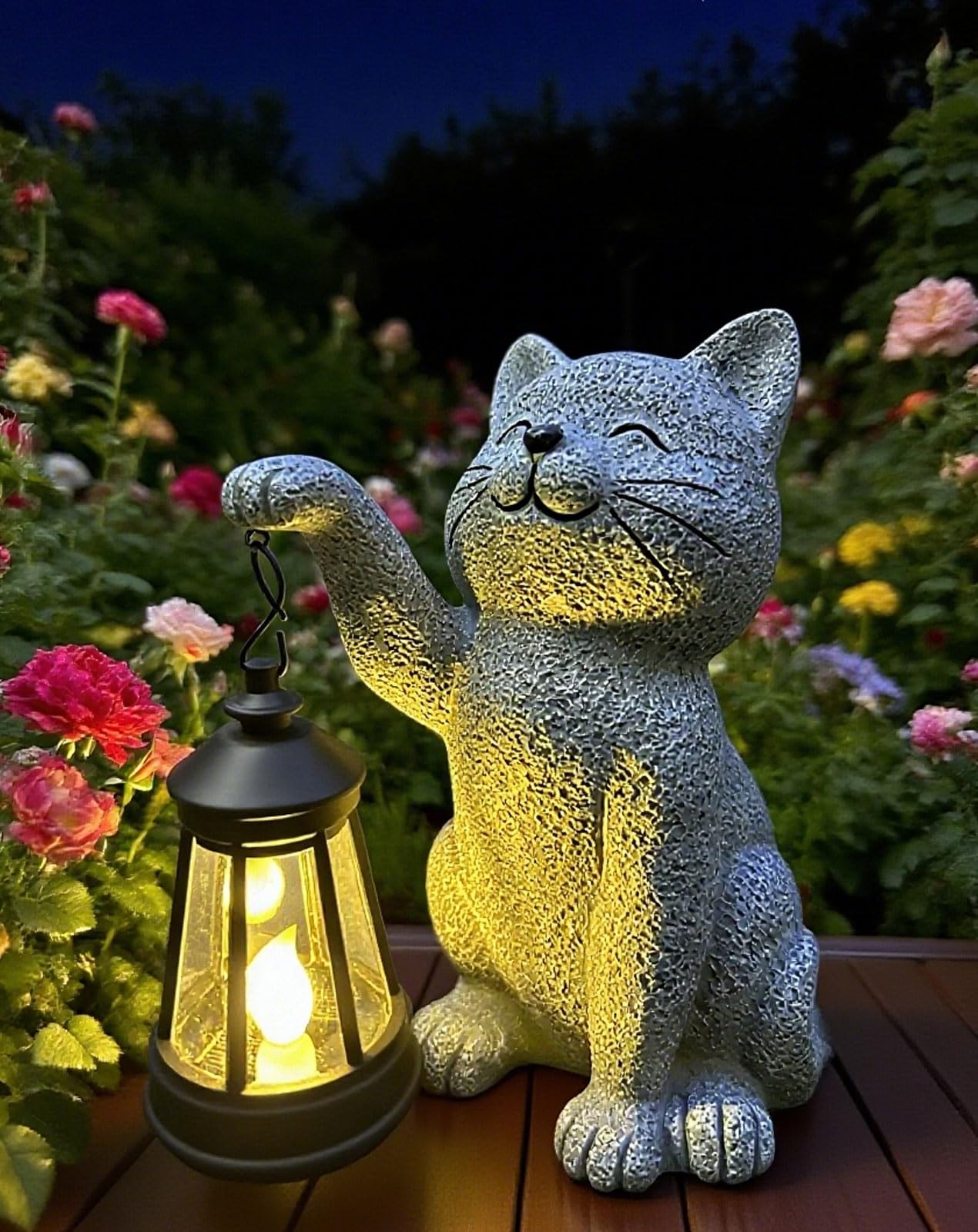YODY Garden Statues Outdoor Garden Decor: Dog Statue with Solar Lantern for Yard Art Lawn Ornaments Porch Patio Balcony Home House - Birthday Gifts for Grandma Mom Women
