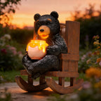 Sheaifun Solar Garden Statues Black Bear Decor Resin Bear Statues Outdoor with Solar Light Animal Figurine for Outside Yard Lawn and Patio Decorations Gardening Gifts for Women 3.5x5.5x6.25 Inch