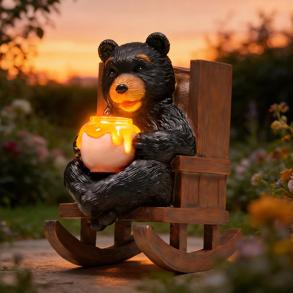 Sheaifun Solar Garden Statues Black Bear Decor Resin Bear Statues Outdoor with Solar Light Animal Figurine for Outside Yard Lawn and Patio Decorations Gardening Gifts for Women 3.5x5.5x6.25 Inch