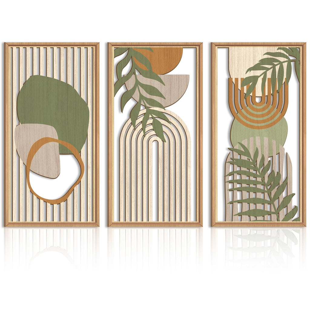 IARTTOP Abstract Mountain Wood Wall Art Large geometric Forest Pine Trees Wooden Wall Decor Boho Sun Nature Landscape Wall Decor for Bedroom Living Room Office-16 x32 Inch Set of 3