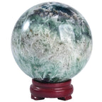 JIC Gem Volcanic Agate Crystal Sphere Large Quartz Crystal Ball with Stand Healing Ornament Witchcraft Meditation Decor 3.5-4 inch(90-100mm)