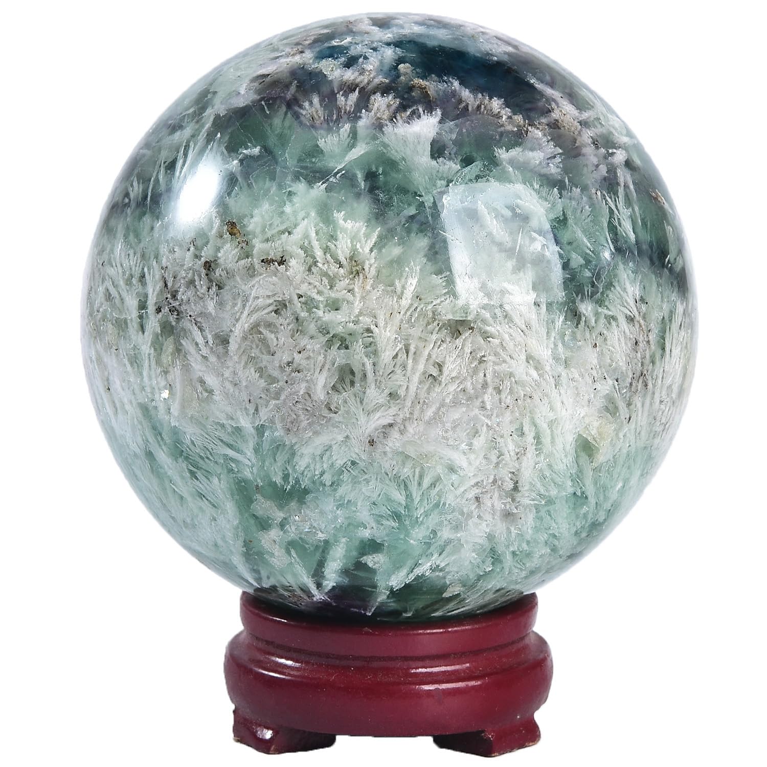 JIC Gem Volcanic Agate Crystal Sphere Large Quartz Crystal Ball with Stand Healing Ornament Witchcraft Meditation Decor 3.5-4 inch(90-100mm)