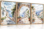 LHIUEM Vintage Woodcut Mountain Framed Canvas Wall Art,Forest Pine Tree Boho Wall Decor,Wilderness Sunset Landscape Artwork for Living Room,Bedroom,Dining Room,Office -16"x24"x3