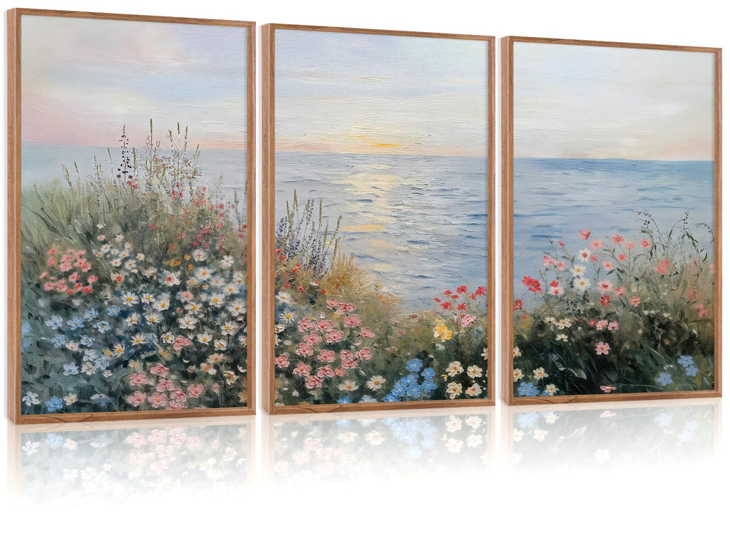 CHDITB Mountain Framed Canvas Wall Art Set of 3, 24"x36" Country Woodcut Style Wall Decor, Forest Nature Wilderness Wall Painting, Large Modern Art Prints for Living Room, Bedroom, Farmhouse, Office