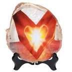 SUNYIK Natural Geode Agate Slice Display with Wooden Stand, Irregular Agate Slab Tabletop Desktop for Office Home Decor, Landscape-4