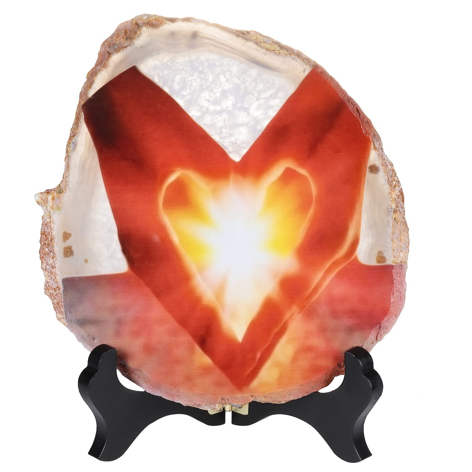 SUNYIK Natural Geode Agate Slice Display with Wooden Stand, Irregular Agate Slab Tabletop Desktop for Office Home Decor, Landscape-4